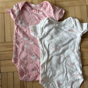 Carter's Pink and White Bodysuit Set with Swan and Cloud Designs